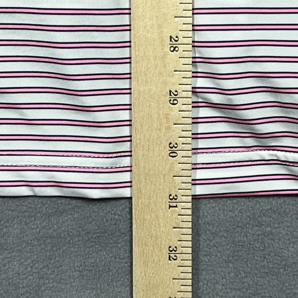 RLX Ralph Lauren Polo Shirt Mens L Pink White Striped Golf‎ Performance Stretch